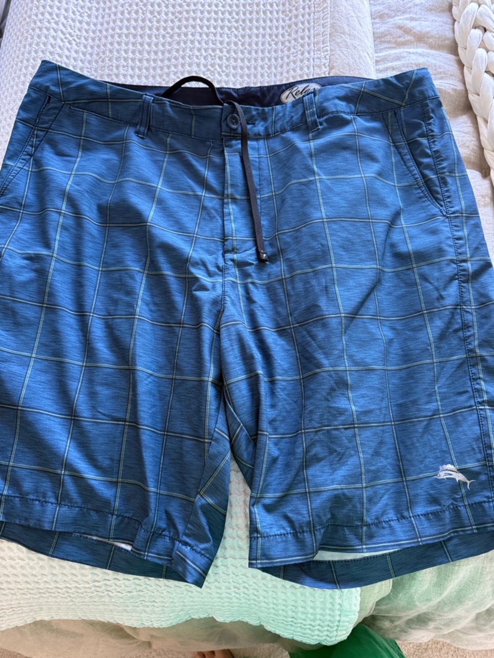 Tommy Bahama Blue Plaid Swim Board Shorts